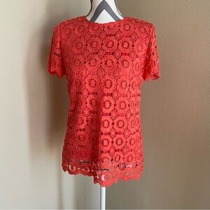 Elegant Lace Women's Top in Vibrant Orange - Size: Medium